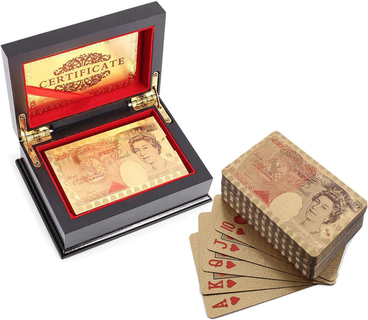 50 Pound Playing Cards: 24k Carat Gold Plated Poker Cards with Deluxe Wooden Gift Box