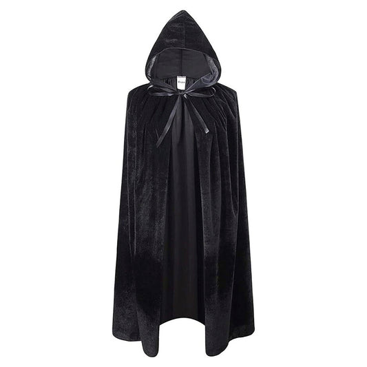 Unisex Value Black Velvet Style Hooded Cape - Adult/Kids Fancy Dress Costume for Halloween and Parties