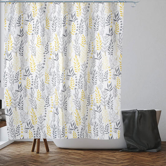 Grey/Yellow Leaves Shower Curtain Anti Mould, Mildew Resistant - 180x180 cm