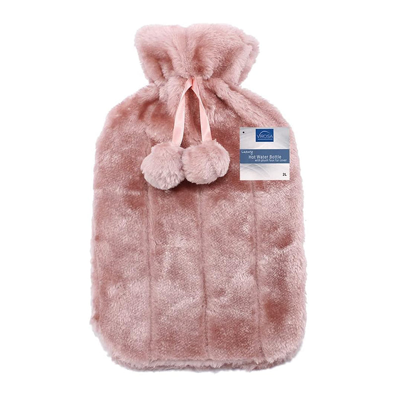 Hot Water Bottle with Premium Cozy Fluffy Cover - Relief from Back, Neck, and Leg Muscle Pain and Cramps