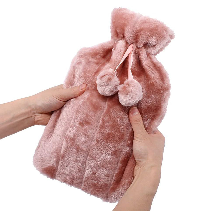 Hot Water Bottle with Premium Cozy Fluffy Cover - Relief from Back, Neck, and Leg Muscle Pain and Cramps