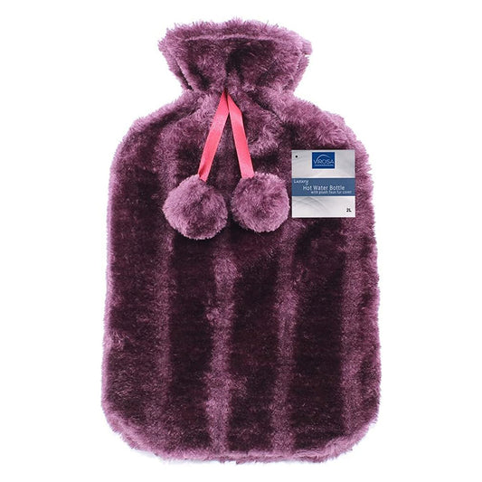 Premium Cozy Fluffy Violet Cover Hot Water Bottle - Large 2L