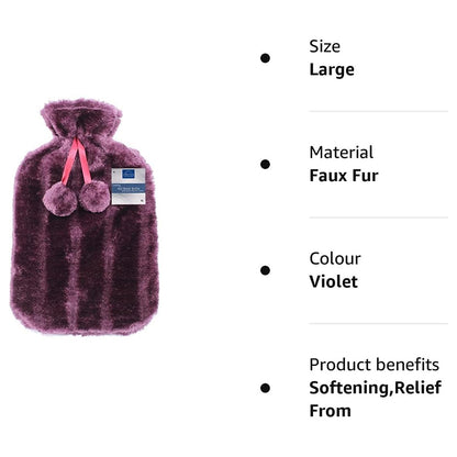 Premium Cozy Fluffy Violet Cover Hot Water Bottle - Large 2L