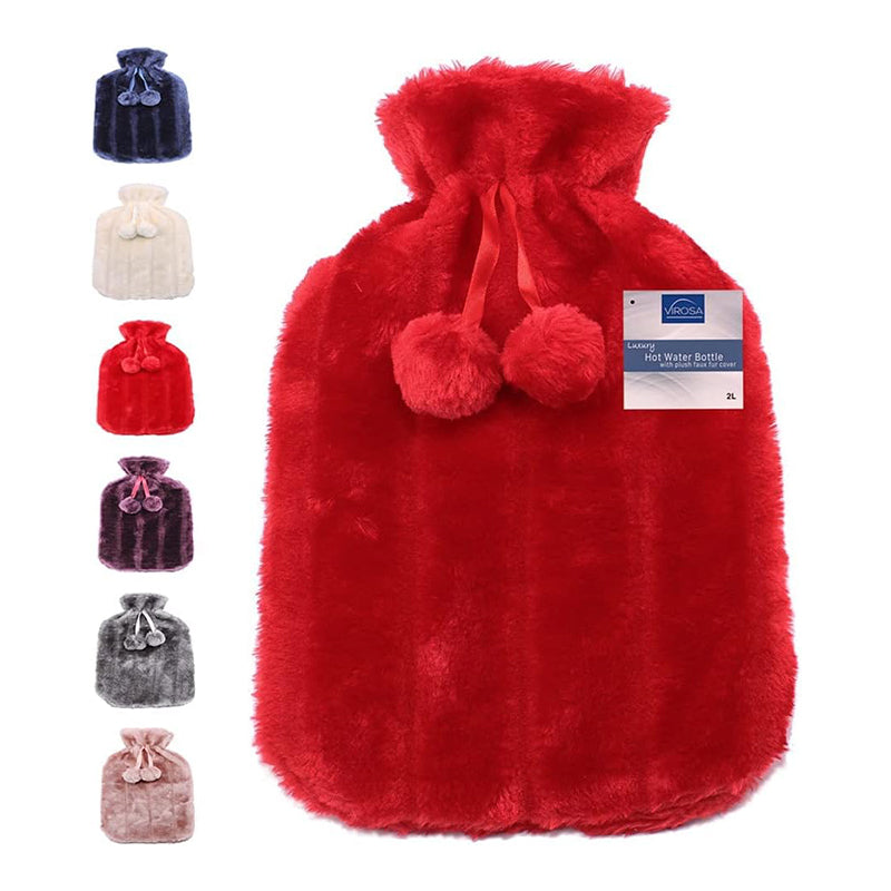 Premium Cozy Fluffy Cover Hot Water Bottle - Large 2L Capacity, Ideal for Relieving Back, Neck, and Leg Muscle Pain and Cramps