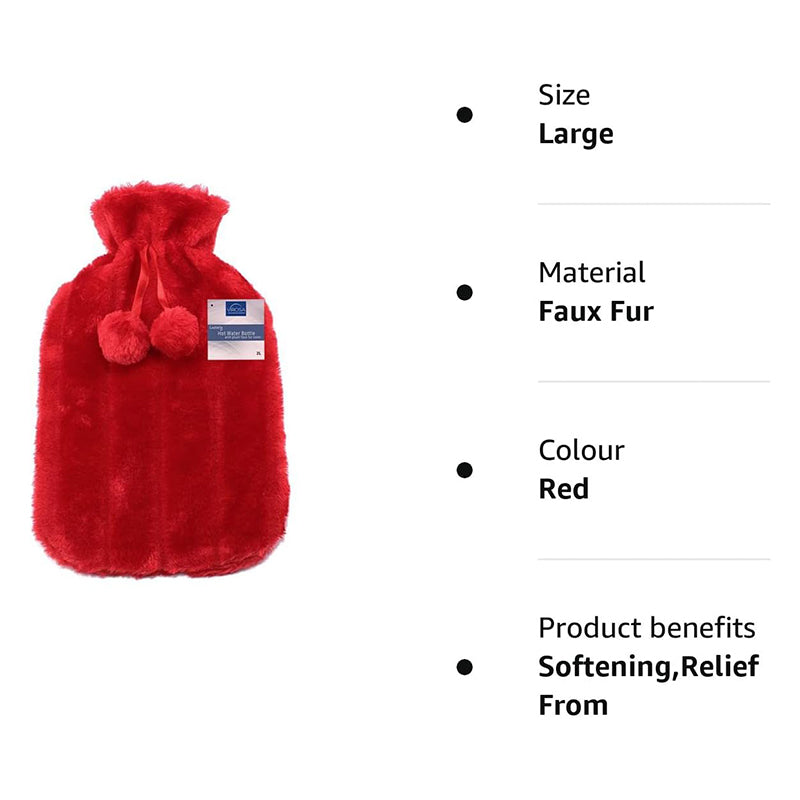 Premium Cozy Fluffy Cover Hot Water Bottle - Large 2L Capacity, Ideal for Relieving Back, Neck, and Leg Muscle Pain and Cramps