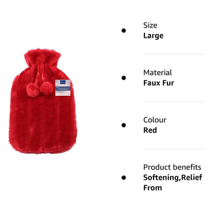 Premium Cozy Fluffy Cover Hot Water Bottle - Large 2L Capacity, Ideal for Relieving Back, Neck, and Leg Muscle Pain and Cramps