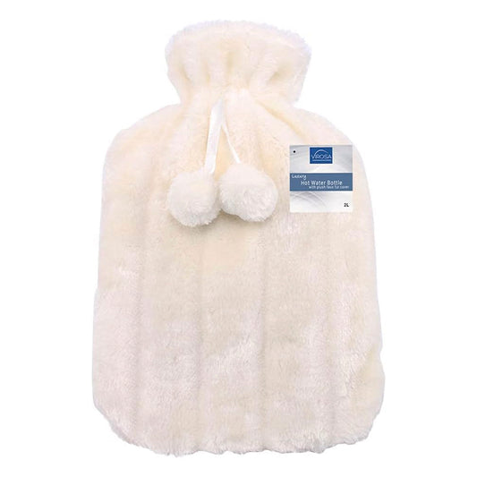 Premium Cozy Fluffy Hot Water Bottle | Large 2L Capacity | Relief from Pain & Cramps (Cream)