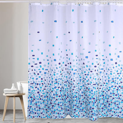 Mosaic Blue Shower Curtain - Anti-Mould, Mildew Resistant, Water Repellent Polyester Fabric