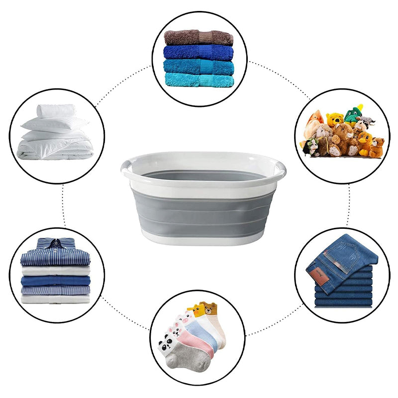 Oval Collapsible Laundry Basket: Foldable Storage Container/Organizer - Portable Washing Tub - Space-Saving Laundry Hamper