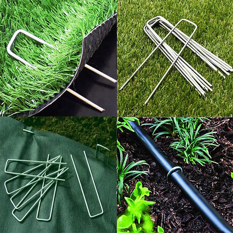 Pack of 100 Garden Pegs, Landscape Staples, U Shaped Nail Pins