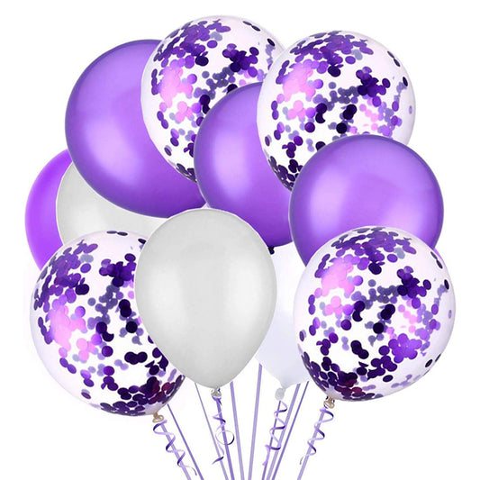 Purple White Confetti Balloons - Premium Latex for Birthday, Wedding, Baby Shower & More