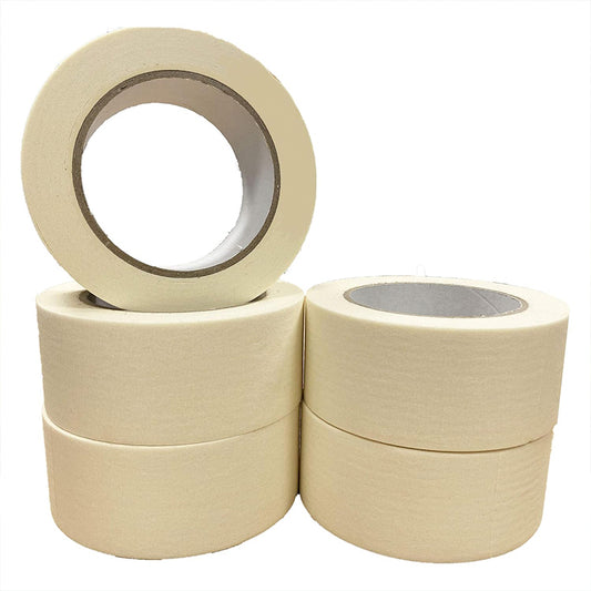 Pack of 5 Masking Tape Rolls - 48mm Wide, 50 Metres | Ideal for Painters, Decorators, Professional & DIY Use | Perfect for Painting Walls, Crafts & More