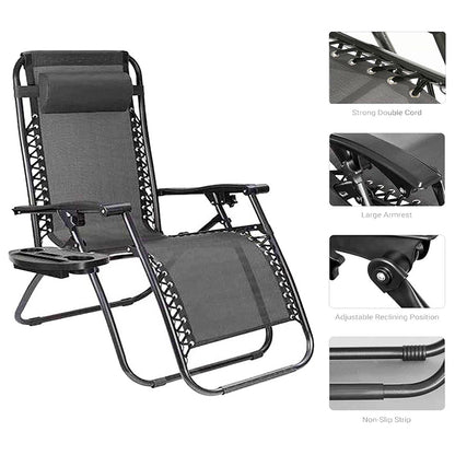 Zero Gravity Chairs - Reclining & Folding Garden Loungers Made with Heavy Duty Textoline - Includes Cup Holder and Headrest Pillow