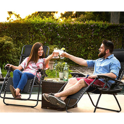 Zero Gravity Chairs - Reclining & Folding Garden Loungers Made with Heavy Duty Textoline - Includes Cup Holder and Headrest Pillow