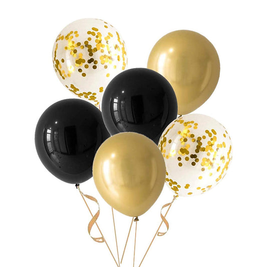 Gold and White Confetti Balloons with Ribbons, Premium Quality High Grade Latex Balloons (50 pcs)